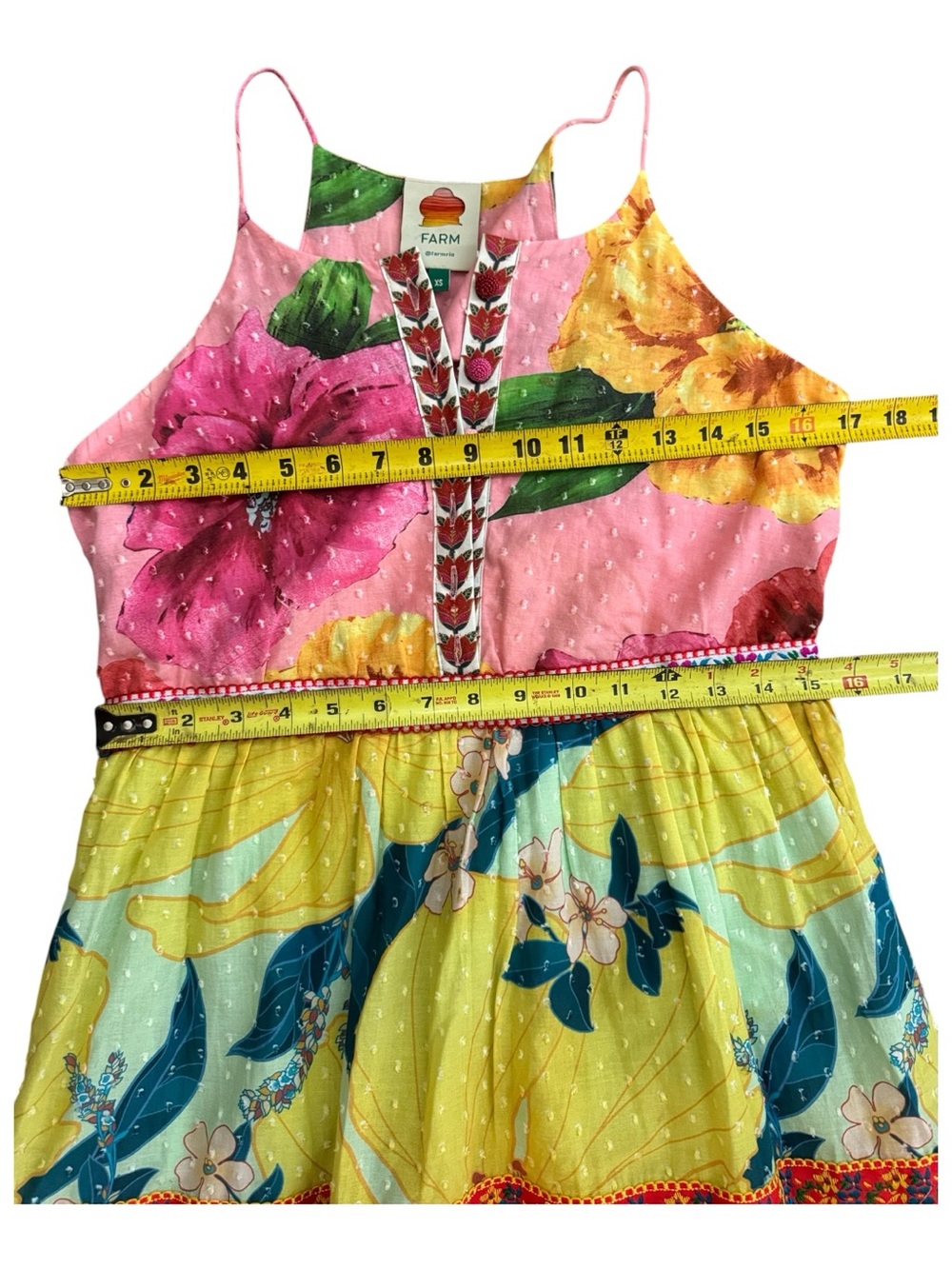 Farm Rio Tiered Cotton Tank Midi In Mixed Garden Floral Dress Size XSMALL - Picture 15 of 15